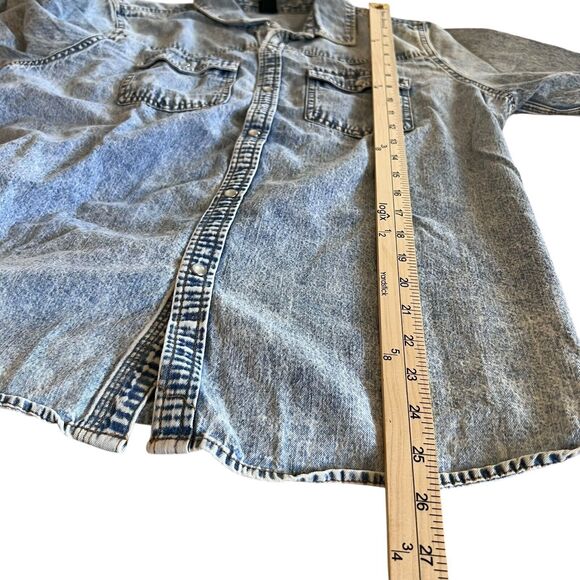 Wild Fable Acid Wash Denim Long Sleeve Pearl Snap Shirt Womens Sz. Large 80's - Picture 6 of 11